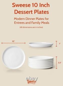 10 Inch Porcelain Dinner Plates, White, Set of 6 Microwave, Oven, Dishwashe