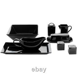 10 Strawberry Street Nova Square 40 Piece Stoneware Dinnerware Set Black/White