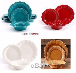 12 24 Piece Dinnerware The Pioneer Woman Red Blue Vintage Classic Plates Bowls