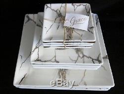 (12) GRACE'S Marbled White Gray Gold ELEGANT DINNERWARE SET -RARE & GORGEOUS-NEW