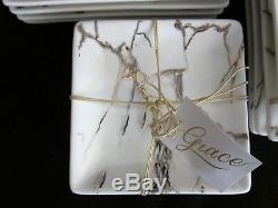 (12) GRACE'S Marbled White Gray Gold ELEGANT DINNERWARE SET -RARE & GORGEOUS-NEW