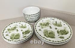 12 Green Toile Peter Rabbit Dinner Salad Bowl Plates World of Beatrix Potter NEW