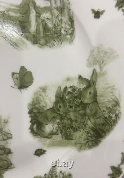 12 Green Toile Peter Rabbit Dinner Salad Bowl Plates World of Beatrix Potter NEW
