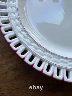 12 Luneville France Dinner Plates Reticulated Pink Basket Weave Rims 9-1/2