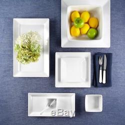 12-Pc Square Dinnerware Set White Stain Resistant Utensils Shatterproof Dishes