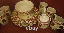 12 Pc Thomson Pottery Country Home Dinner Salad Plates Set Red White Checker Lot