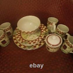 12 Pc Thomson Pottery Country Home Dinner Salad Plates Set Red White Checker Lot