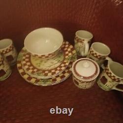 12 Pc Thomson Pottery Country Home Dinner Salad Plates Set Red White Checker Lot