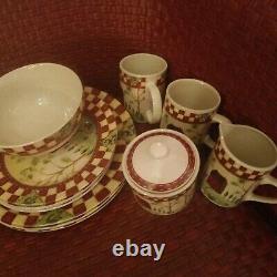 12 Pc Thomson Pottery Country Home Dinner Salad Plates Set Red White Checker Lot