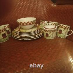 12 Pc Thomson Pottery Country Home Dinner Salad Plates Set Red White Checker Lot