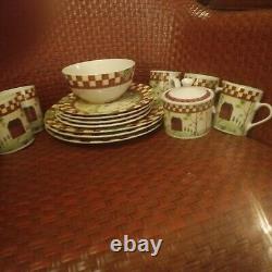 12 Pc Thomson Pottery Country Home Dinner Salad Plates Set Red White Checker Lot