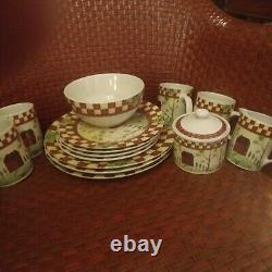 12 Pc Thomson Pottery Country Home Dinner Salad Plates Set Red White Checker Lot