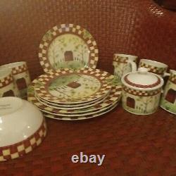 12 Pc Thomson Pottery Country Home Dinner Salad Plates Set Red White Checker Lot