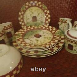 12 Pc Thomson Pottery Country Home Dinner Salad Plates Set Red White Checker Lot
