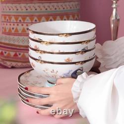 12-Piece Bone China Dinnerware Set with Vintage Floral Tea Stand