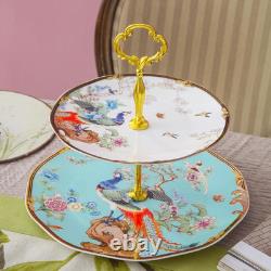 12-Piece Bone China Dinnerware Set with Vintage Floral Tea Stand