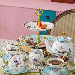 12-Piece Bone China Dinnerware Set with Vintage Floral Tea Stand