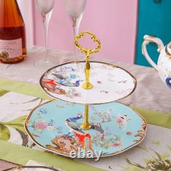 12-Piece Bone China Dinnerware Set with Vintage Floral Tea Stand