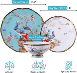 12-Piece Bone China Dinnerware Set with Vintage Floral Tea Stand