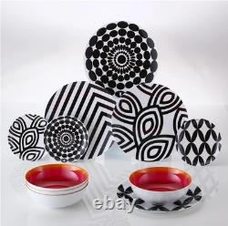 12-Piece Dinnerware Set Black & White