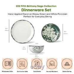 12-Piece Porcelain Dinnerware Set for 4, White & Sage Green Plates and Bowls