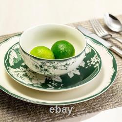 12-Piece Porcelain Dinnerware Set for 4, White & Sage Green Plates and Bowls