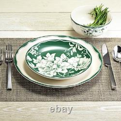 12-Piece Porcelain Dinnerware Set for 4, White & Sage Green Plates and Bowls