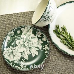 12-Piece Porcelain Dinnerware Set for 4, White & Sage Green Plates and Bowls