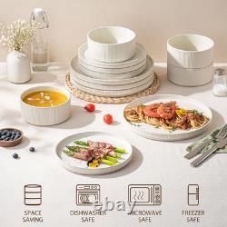 12-Piece Speckled White Ceramic Dinnerware Set for 4, Microwave & Dishwasher Saf