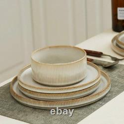 12-Piece Stoneware Dinnerware, Modern Plates and Bowls Collection, Durable Glazed