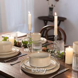12-Piece Stoneware Dinnerware, Modern Plates and Bowls Collection, Durable Glazed