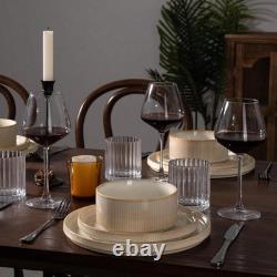 12-Piece Stoneware Dinnerware, Modern Plates and Bowls Collection, Durable Glazed