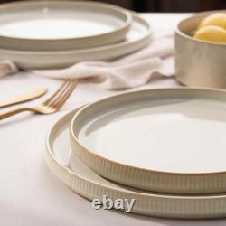 12-Piece Stoneware Dinnerware, Modern Plates and Bowls Collection, Durable Glazed