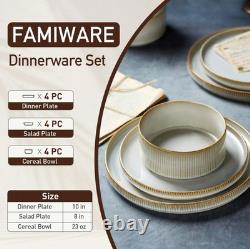 12-Piece Stoneware Dinnerware, Modern Plates and Bowls Collection, Durable Glazed