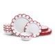 12-Piece Stoneware Dinnerware Set for 4 Glossy White Plates & Bowls, Red Rims