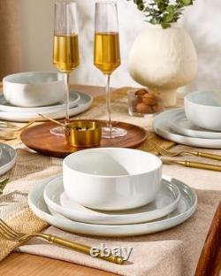 12-Piece White Stoneware Dinnerware Set Milkyway Design, Durable & Stylish