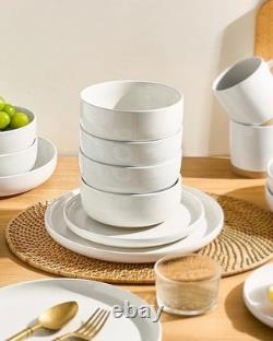 12-Piece White Stoneware Dinnerware Set Milkyway Design, Durable & Stylish