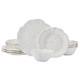 12 Piece White Stoneware Embossed Floral Dinnerware Set for 4
