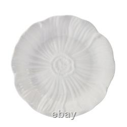 12 Piece White Stoneware Embossed Floral Dinnerware Set for 4