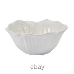 12 Piece White Stoneware Embossed Floral Dinnerware Set for 4