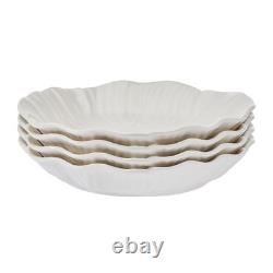 12 Piece White Stoneware Embossed Floral Dinnerware Set for 4