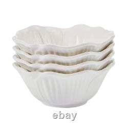 12 Piece White Stoneware Embossed Floral Dinnerware Set for 4