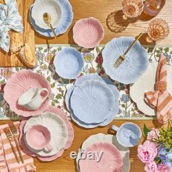 12 Piece White Stoneware Embossed Floral Dinnerware Set for 4