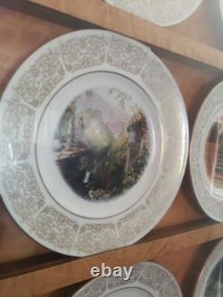 12 Piece Wittnauer Plates Set Gold Rim White