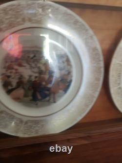 12 Piece Wittnauer Plates Set Gold Rim White
