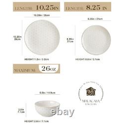 12 Pieces Dinnerware Sets, Modern Relief Design Plates and Bowls Sets, White