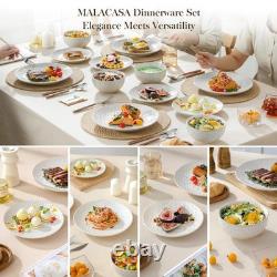 12 Pieces Dinnerware Sets, Modern Relief Design Plates and Bowls Sets, White