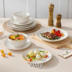 12 Pieces Dinnerware Sets, Modern Relief Design Plates and Bowls Sets, White