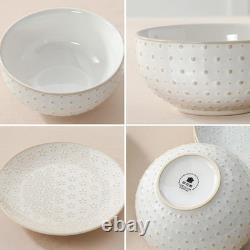 12 Pieces Dinnerware Sets, Modern Relief Design Plates and Bowls Sets, White