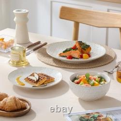 12 Pieces Dinnerware Sets, Modern Relief Design Plates and Bowls Sets, White